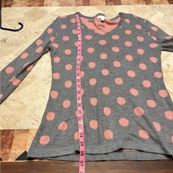 Small Charming Charlie grey with pink polka dots, 3/4 length sleeves sweater - Picture 5 of 6
